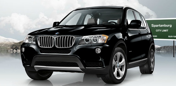 BMW X3 exterior front view black sapphire metallic color